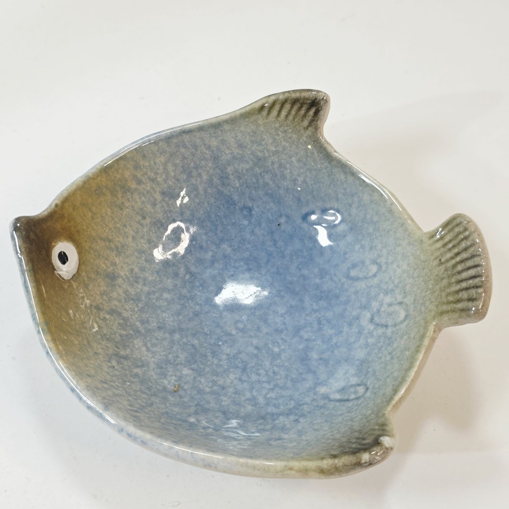 Pier 1 Imports Fish Dish Glazed Pottery Marine Coastal Stoneware Dipping Bowl